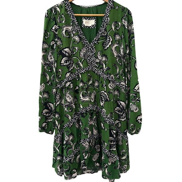Anthropologie Robin Boho Tiered Ruffled V-Neck Dress Green Motif‎ Size Medium - Picture 7 of 11